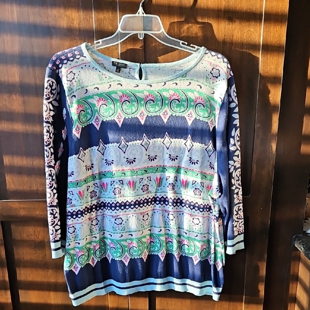Talbots Multicolor Patterned Crew Neck Sweater
